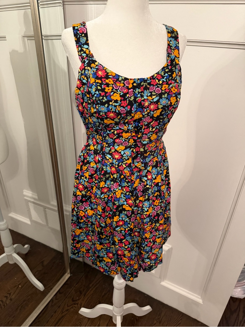 wild fable Black Floral Tank Dress with Bright Multicolor Blooms